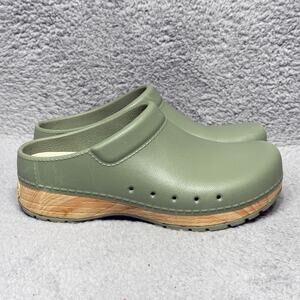 Dansko Green Mules with Wood Accents
